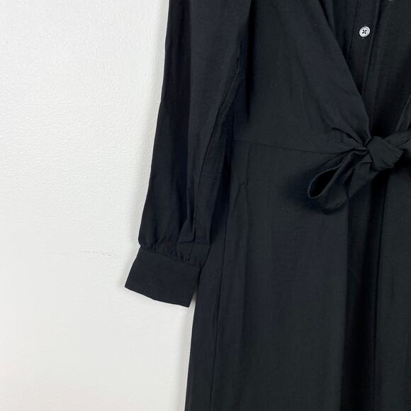 Loft Knot Front Midi Shirtdress Long Sleeve Button Down Tie Front Black Size 2 - Picture 5 of 13
